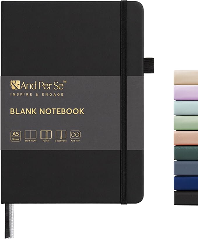 &And Per Se Blank Sketch Notebook, A5 Hardcover, 160 Pages 100gsm Thick Paper, Unlined Journal for Drawing, Doodling, Hand Lettering – Creative Gift for Artists, Designers, Writers (Black)