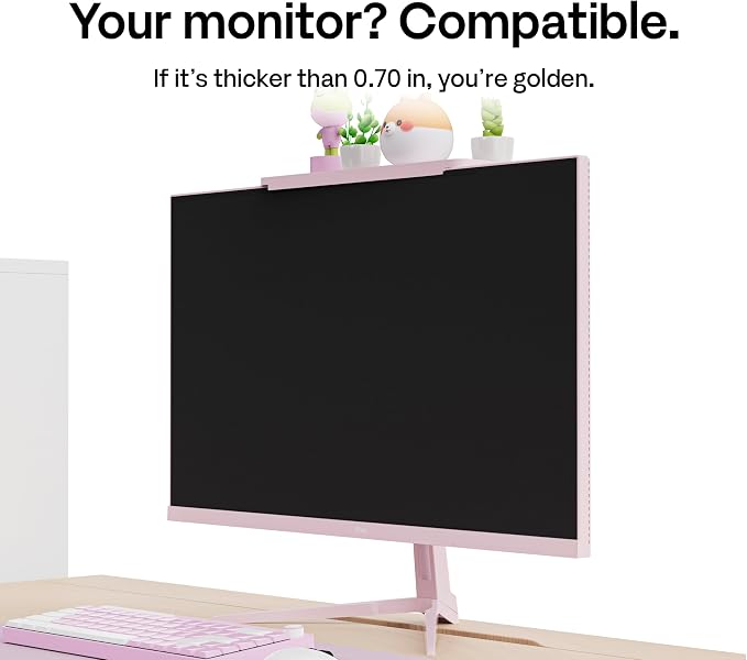 Pixio 12 inch Pink Monitor Storage Top Shelf - Adjustable Platform, Universal Fit, Holds Up to 13lbs, Works on TV, Flat, Curved Monitors, Storage for Webcams, Clocks, Phone, Figures
