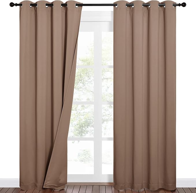 NICETOWN Sound Barrier 100% Blackout Divider Curtains 84", Noise, Heat and Cold Blocking Drapes with Felt Fabric Lining for Nursery/Daytime Sleep/Bedroom (Cappuccino, 2 PCs, 52" Wide)
