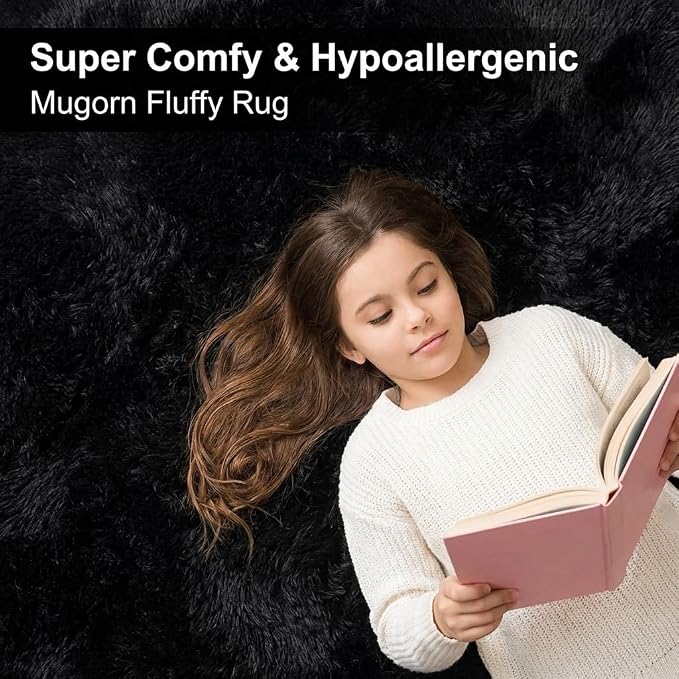 Black Rugs for Living Room, 4x6 Feet Large Fluffy Area Rugs for Bedroom, Soft Carpet Shag Kids Rug for Nursery, Bedside, Indoor, Dorm Decor