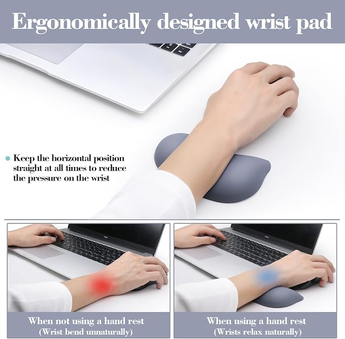Wrist Rest for Keyboard and Mouse Pad, Ergonomic Memory Foam Keyboard Wrist Rest Set, Luxe Leather, Non-Slip Desk Accessories for Office and Home (Blue)
