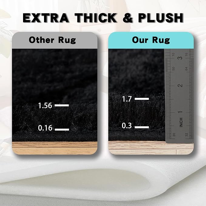 8x10 Area Rugs for Living Room, Black Fluffy Shaggy Rug Soft Carpets, Big Rugs for Bedroom Nursery Kids Room Dorm Home Decor Aesthetic