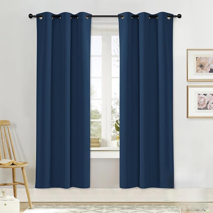 NICETOWN Blackout Curtain Blind for Bedroom, Single Panel, W34 x L72 inches, Moroccan Blue, Thermal Insulated Grommet Blackout Room Darkening Drape/Drapery