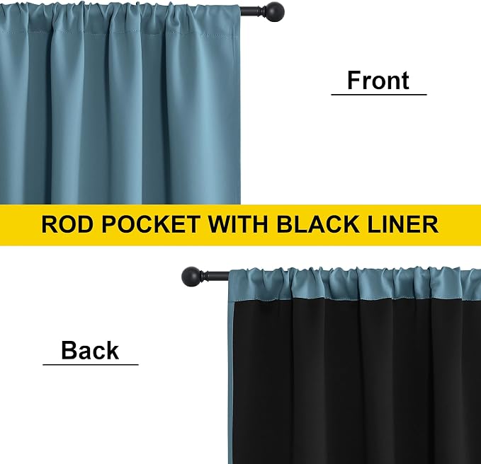 NICETOWN Smoky Blue 100% Blackout Curtains 84 inches Long - 2 Panels, 52 inches Wide Each Panel, Thermal Insulated, Energy Efficient Rod Pocket Window Drapes for Bedroom, Nursery, Living Room