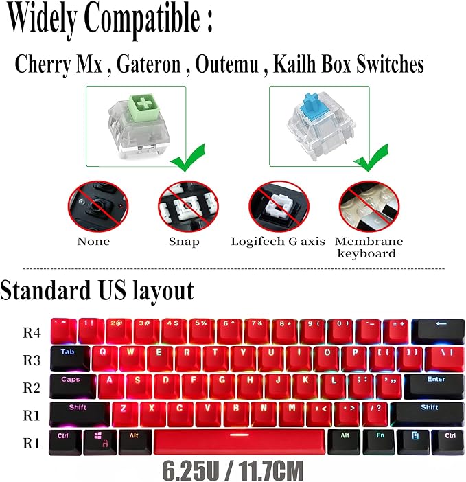 GTSP 61 Red Keycaps 60 Percent Keycap Set PBT OEM Ducky Keycap with Key Puller Fit for Cherry MX switches Mechanical Gaming Keyboard (Milan A