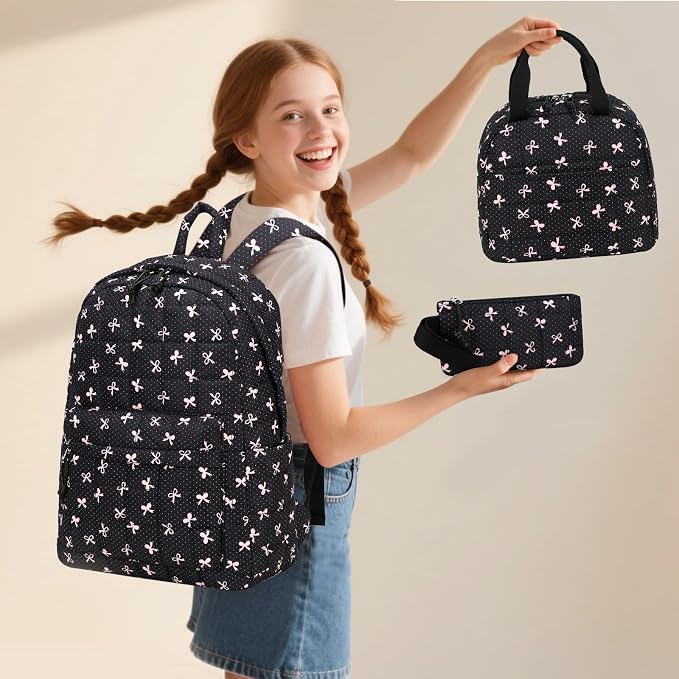 LEDAOU Kids Backpack for Girls Backpacks with Lunch Box, Lightweight Bookbag Set Elementary Middle School Back pack for 8-14