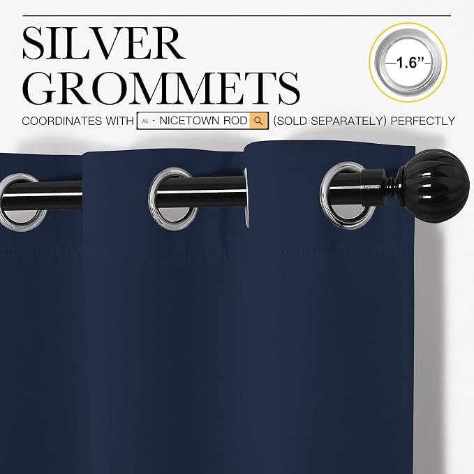 NICETOWN Navy Blackout Curtains 78" Long for Living Room, Thermal Insulated Window Treatment Light Reducing Room Darkening Drapes for Boys Kids Bedroom, Classroom, Apartment (55" W x 78” L, Set of 2)