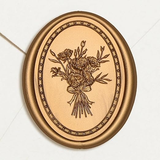 UNIQOOO Wax Seal Stickers -Vintage Photo Frame Floral Bouquet Wedding Invitation Envelope Seal Stickers, 50 Pcs Self-Adhesive Antique Gold Stickers, Perfect for Invitation, Christmas, Gift Wrapping
