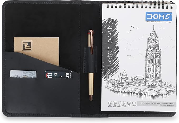 Genuine Leather Junior Legal Padfolio – 5x8 Resume Folder, Business Portfolio Binder with Card Holder, Interview Document Organizer for Men & Women – Black