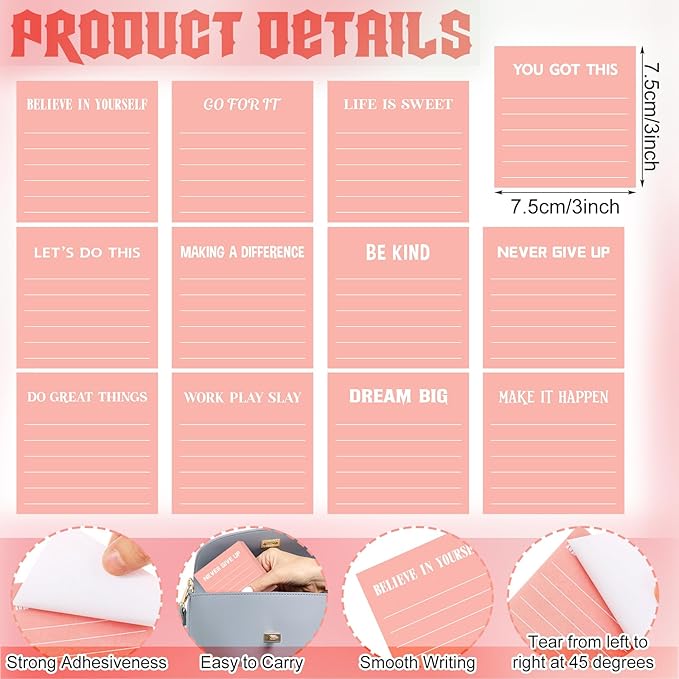 Yinder 24 Pcs Inspirational Sticky Notes Thank You Gift Motivational Sticky Note Pad Employee Appreciation Gift Bulk for Staff Coworker Teacher Nurse Office Groups 3 x 3'' (Inspirational,Pink)