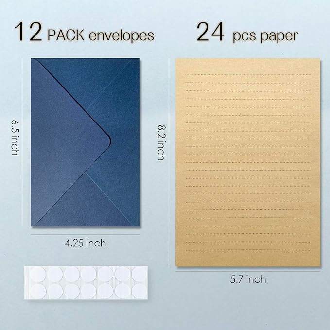 Tuhangcc Premium Velvet-Touch Stationery Set with Unique Design Colors - Best Paper and Elegant 4x6 Envelopes (24 Writing Sheets + 12 Envelopes) for Love Letters and Party Invitations(Blue)