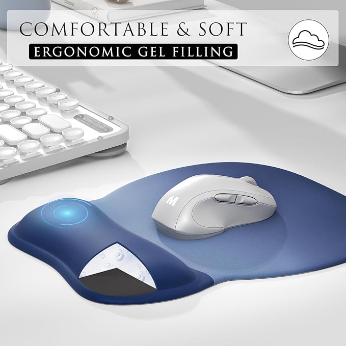 MROCO Ergonomic Mouse Pad with Gel Wrist Rest, Smooth Wrist Support Surface, Non-Slip PU Base for Pain Relief, Comfortable Mousepad for Computer, Laptop, Office & Home, 9.4 x 8.1 in, Blue Gradient