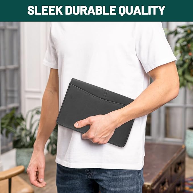 AKAYOK Zippered Portfolio Binder for Men & Women, Resume Portfolio Folder with 5.3" x 8 "Notepad, 9.6" x 7" Faux Leather Portfolio for Resume, Documents, Phone, Business Supplies and Cards (Black)