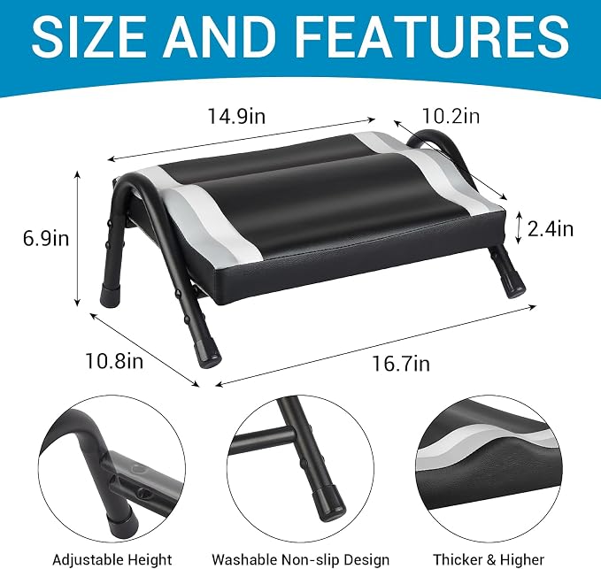 FUSLITE Foot Rest for Under Desk at Work, Ergonomic Foot Rest for Office Use, Adjustable Heights, Relieving Pain in Lower Back, Hip, Knee (Black)