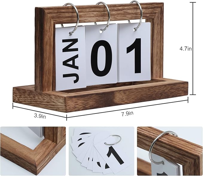 Desk Flip Calendar, Perpetual Desktop Calendar, Cute Small Flip Calendar with Memorial Day Recorder, Carbonized Black