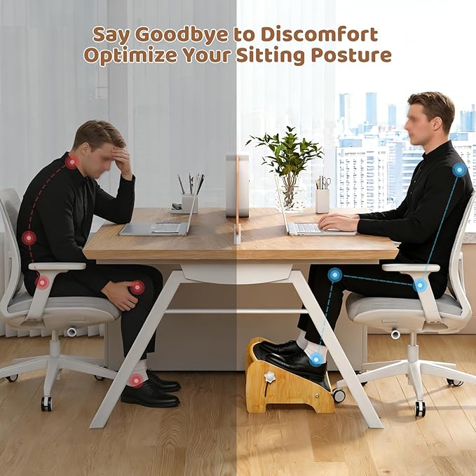 Adjustable Under Desk Footrest-Bamboo 4-Position Ergonomic Office Foot Stool with Large Non-Slip Surface, Improves Posture for Home,Office & Computer Desk Use