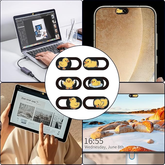 6Pcs 6 Styles Duck Cute Laptop Camera Cover Privacy Guard Accessories, 0.04 Inch Ultra Thin Webcam Cover Slide Protector Blocker for Desktop Computer Tablet Notebook Mini PC Office Use