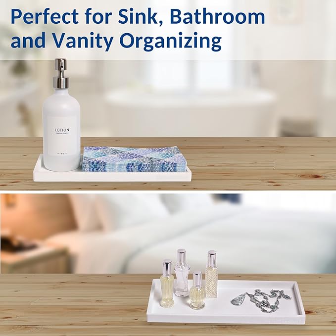 Silicone Countertop & Vanity Bathroom Tray – 2 PC 11.7" | Bathroom Tray Set, Bathroom Tray Countertop, Bathroom Counter Tray, Dish Soap Kitchen Tray & Bathroom Organizer Countertop