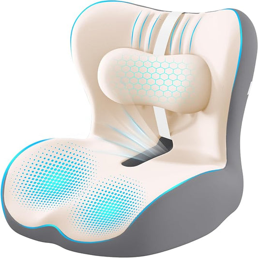 Office Chair Cushion with Adjustable Lumbar Support Pillow, Ergonomic Memory Foam Seat Cushion for Desk Chair, Tailbone Pressure Relief Cushion with Back Support Pillow for Car Seat