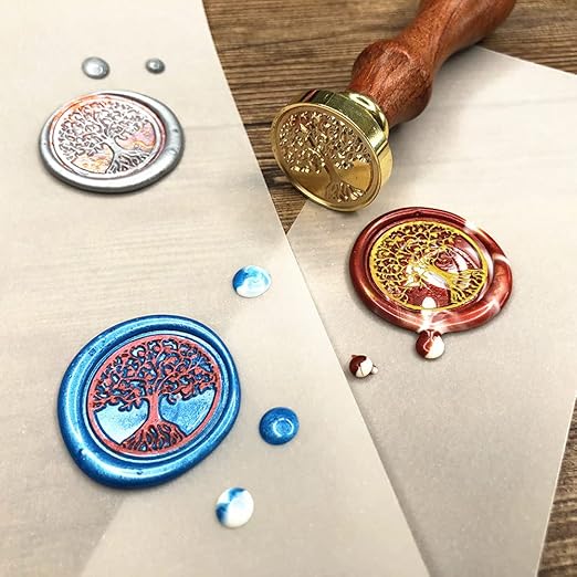 Wax Seal Stamp Gift Box Set, 6 Pcs Sealing Wax Stamps Copper Seals 1 Wooden Hilt, Wax Stamp Kit for Cards Envelopes, Gift Packaging (Nostalgic Classic Series)