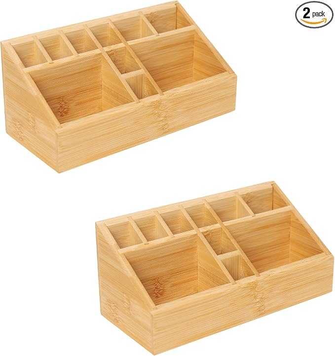 2 Pack Bamboo Art Supply Organizer Pen Holder | Wooden Desktop Storage, For Artists, Office Supplies, Makeup Brushes, Minimalist Desk Accessory