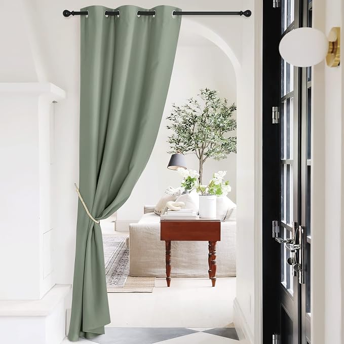 NICETOWN Door Curtains for Doorway Privacy, 95 Inch Length Blackout Thermal Insulated Room Divider Cover, Farmhouse Closet Curtain for Bedroom LivingBathroom, 1 Panel, Sage Green, 42" Wide
