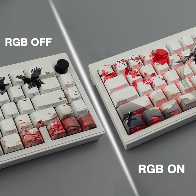 PBT Keycaps - Side Print Keycaps, Shine Through Custom Key caps 75 Percent, Ink Painting Keycap Set Dye Sub & Double Shot, 131 Keys Cherry Profile Keyboard Keycap for Mechanical Keyboard, Wuxia