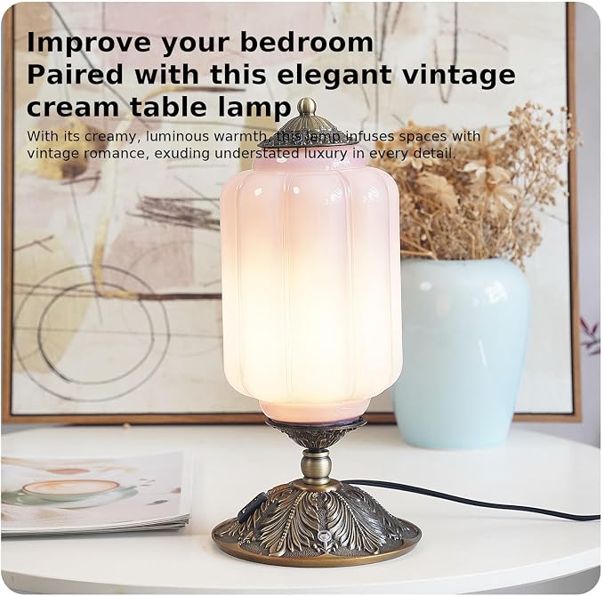 Vintage Touch Bedside Table Lamp, Elegant Green Glass Bedside Desk Lamp 3 Way Dimmable with USB C+A Charging Ports - Bedroom Nightstand & Living Room Essential (Purple;, 6.5)