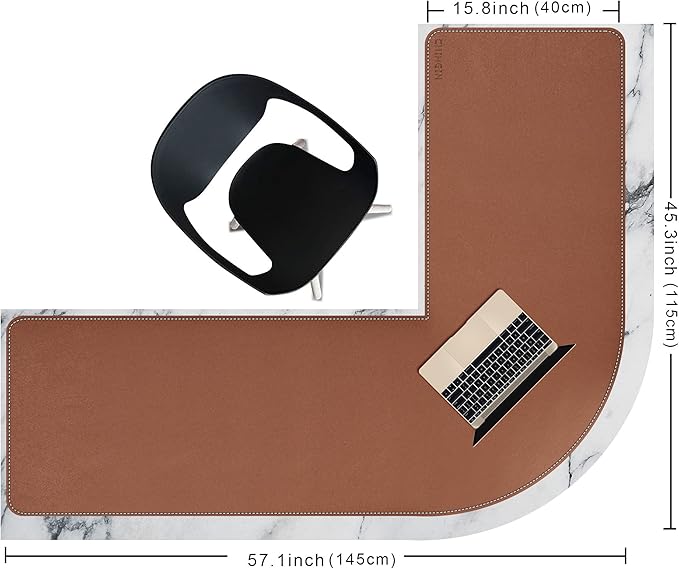 Chihein L-Shaped PU Leather Desk Pad (45.3” + 57.1”) x 15.7”(Brown/Gray), Reversible Corner Desk Mat, Computer Office Mouse pad Writing Table Pad for Home Office