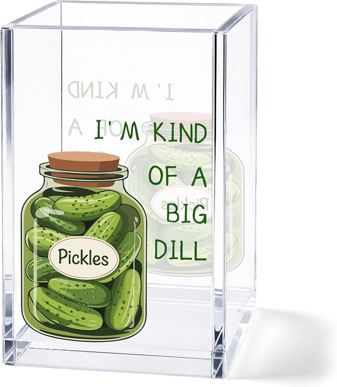Funny Pickle Acrylic Pen Holder Cup, Cute Pickle Desk Decor, Pencil Holder Organizer, “Big Dill” Humor Office Accessories, Coworker Gift for Women Men