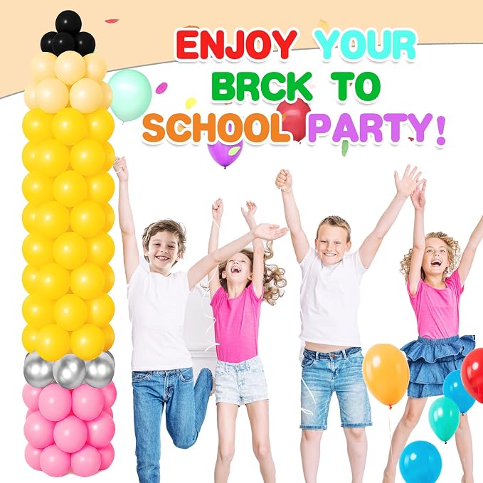 150 PCS Back to School Balloons Yellow Black Pink Apricot Silver Latex Balloons DIY Pencil Balloon Kit for First Day of School Kindergarten Preschool Graduation Party Decor Supplies