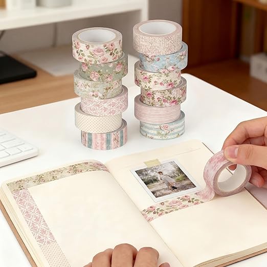 Gueevin 24 Rolls Watercolor Floral Washi Tape Set 15 mm Seasonal Flower Decorative Washi Tape for Craft Arts DIY Scrapbook Journaling Supplies Gift Wrapping (Vintage)