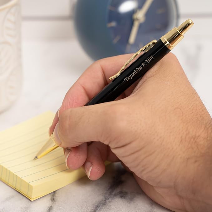 Dayspring Pens, Monroe Black Ballpoint Pen, Custom Engraved with 18K Gold Accents, Click Action, Medium Point Black Ink, Gift for Graduation, Career Advancement, Nurse Appreciation, Birthdays
