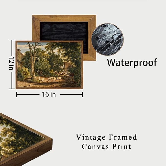 OIQArtOIQ Vintage Framed Wall Art Rural Farm Scene Canvas Art Prints Countryside Landscape Pictures Wall Decor Modern Rustic Farmhouse Paintings Artwork For Bedroom Bathroom Office Living Room