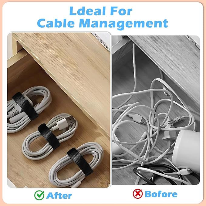 34pcs Cord Management Organizer Kit, Reusable Cable Ties Wire Organizer Set with Self-Adhesive Cable Clips for Desk Computer TV Home Office