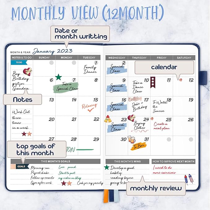 JUBTIC Planner for 2026, Undated Planner Weekly and Monthly Appointment Book for Time Management Productivity Planners with Stickers (Dark Blue)