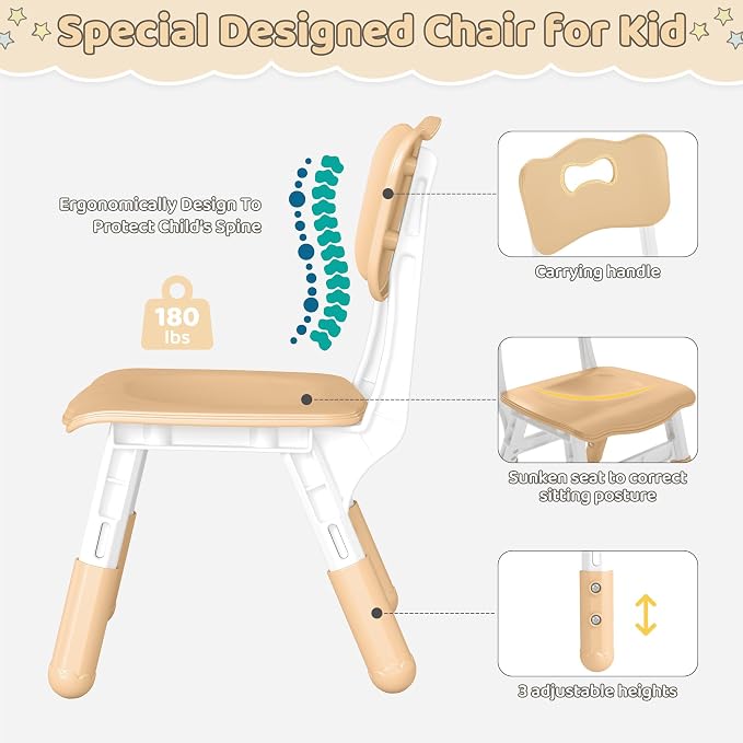 DOREROOM Adjustable Kids Table & 4 Chairs Set, 31.5"L x 23.6"W, Multicolor | Graffiti Desktop,Table Supports 300 lbs,Toddler Ages 2-8，FSC-certified, Children Activity Table for Daycare, Classroom, Home
