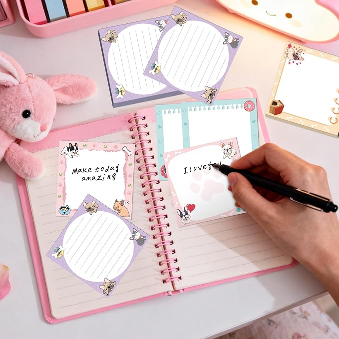 French Bulldog Dog Sticky Notes Gifts, 9 Pack Cartoon French Bulldog Notepads 3x3 Inch Gifts for Women Men, Cute Dog Self-Adhesive Memo Pads, Puppy Office School Supplies (450 Sheets)