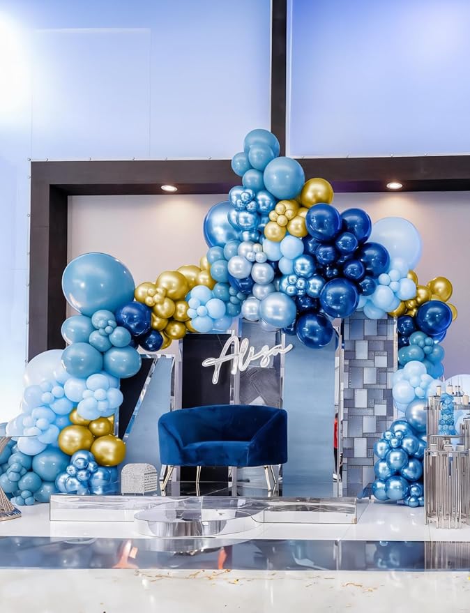 Navy Blue and Gold Balloons Garland Arch Kit, Father Day Balloon Arch Kit with Metallic Navy Blue Gold and Confetti Balloons for Father's Day, Birthday, Grad, Baby Shower, Wedding Party Decor