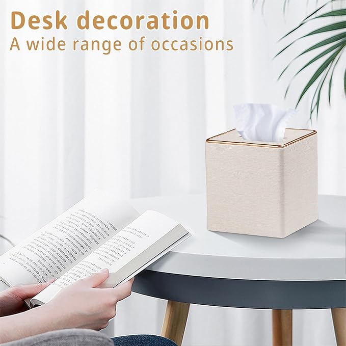 Leather Tissue Box Cover Square,Decorative Cube Tissue Box Holder with Magnetic Bottom,Facial Paper Organizer Table Napkin Case Dispenser for Bathroom NightStand Coffee Car Home Office,Beige