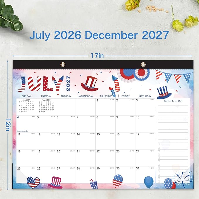 Desk Calendar 2026-2027- 18 Month Desk Calendar july 2026-2027 Dec,17" x 12", Large Monthly Desktop Calendar with Daily Blocks, Thick Paper, Corner Protectors (2 Stickers Included)