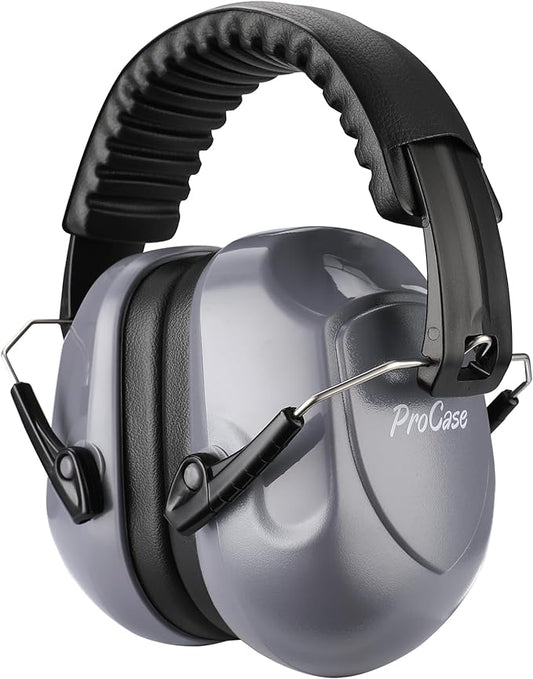 ProCase NRR 28dB Noise Reduction Ear Muffs, Foldable Adjustable Passive Noise Cancelling Headphones for Adults Kids Autism, Hearing Protection for Shooting, Construction, Mowing, Studying -Grey