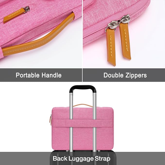 MOSISO 360 Protective Laptop Case 13.3 inch, 13-13.3 inch Laptop Sleeve Compatible with MacBook Air/Pro 13 / Pro 14,HP Dell Acer ASUS,Side Open Carrying Case with 4 Zipper Pockets&Handle, Rose Red