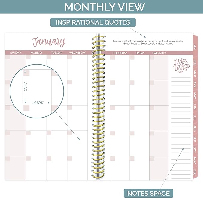 bloom daily planners New Undated Bound To Do List Notebook - Hardcover Spiral Page A Day Daily Planner with Task & Appointment Tracking - 8.25" x 6.5" - Daydream Believer