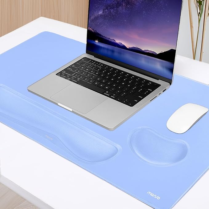 MOSISO Keyboard Mouse Pad Set, Gaming Mouse Pad&Keyboard Wrist Rest&Wrist Rest, Ergonomic Wristrests with Memory Foam Home Office Easy Typing Cushion Non-Slip Mousepad, Air Blue