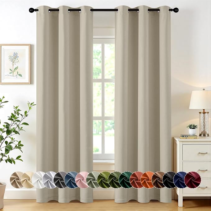 MIULEE Blackout Curtains for Bedroom Living Room 2 Panels, Thermal Insulated Room Darkening Drapes Grommet Noise Reducing Light Blocking Window Treatments 72 Inches Long 40x72 Inch Sand