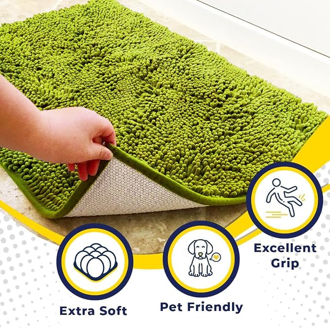 Muddy Mat® | Super Absorbent Door Mat Indoor, Microfiber Quick Dry Chenille Entryway Rug, Non-Slip Front Door Mat, Indoor Mats for Entryway, Machine Washable Pet Rug, Spring Green 20" x 48"