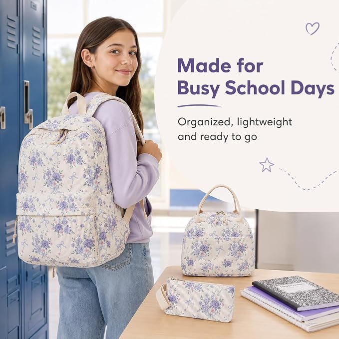 BTOOP School Backpacks for Teen Girls Bookbags Lightweight Kids Backpack School Bags Set with Lunch Box Pencil Case