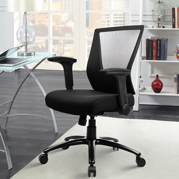 CLATINA 500lbs Big and Tall Office Chair Heavy Duty Ergonomic Mesh Desk Chairs with Wide Thick Seat Cushion and Adjustable Armrests for Home Office Conference Heavy People, Black(2 Pack)