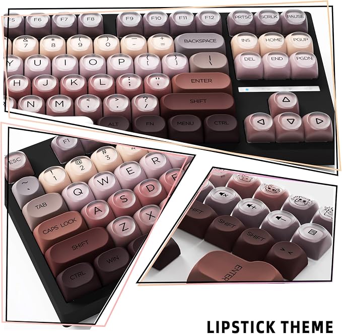 Guffercty kred Jelly Keycaps Full Set, 132pcs Cute Pink PBT Keycaps HOA Low Profile Round Custom Keycaps for 60%/65%/75%/80%/96%/100% Mechanical Gaming Keyboards(Lipstick)